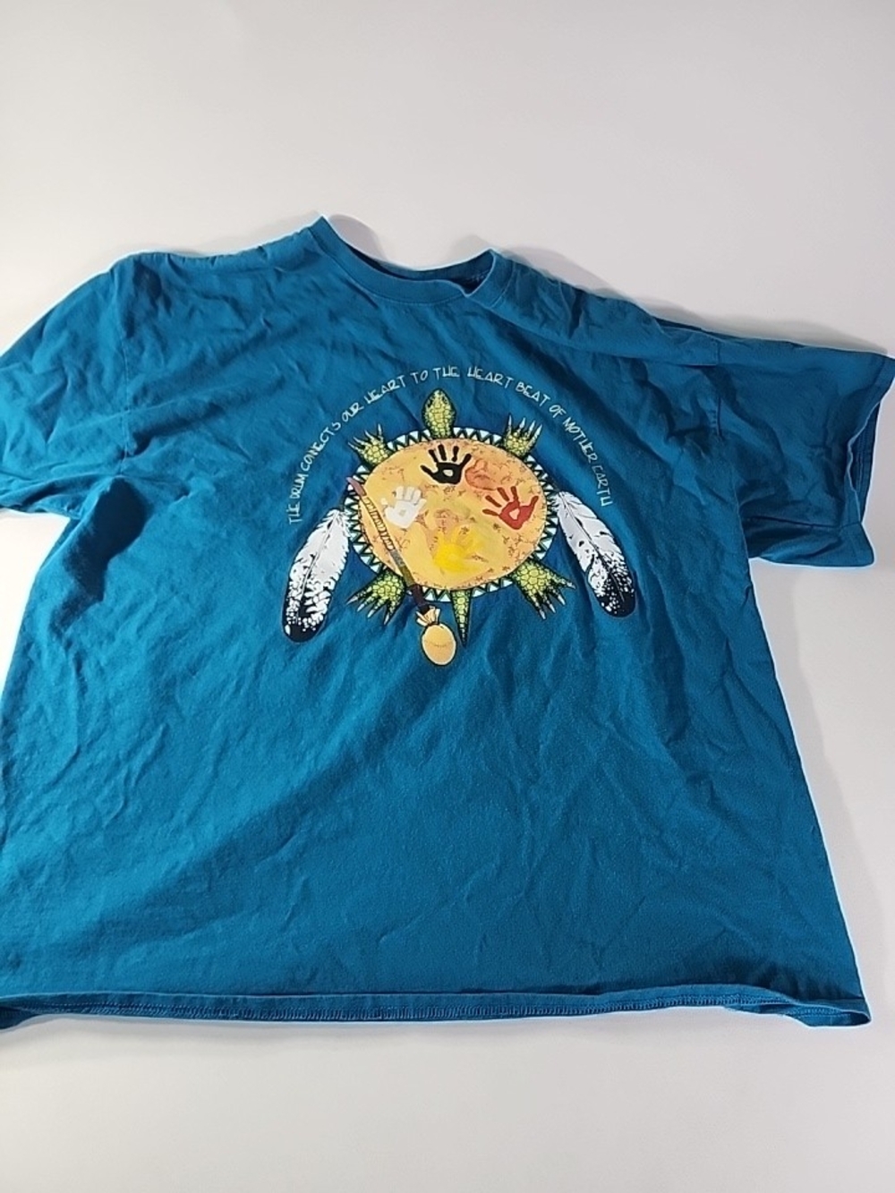 Gildan Teal Short-Sleeve Tee with Sun & Feather Graphic